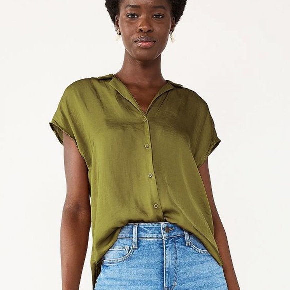 Nine West Tops - Nine West Womens Short Sleeve Easy Lapel Shirt Blouse - Olive Green - XL - NWT